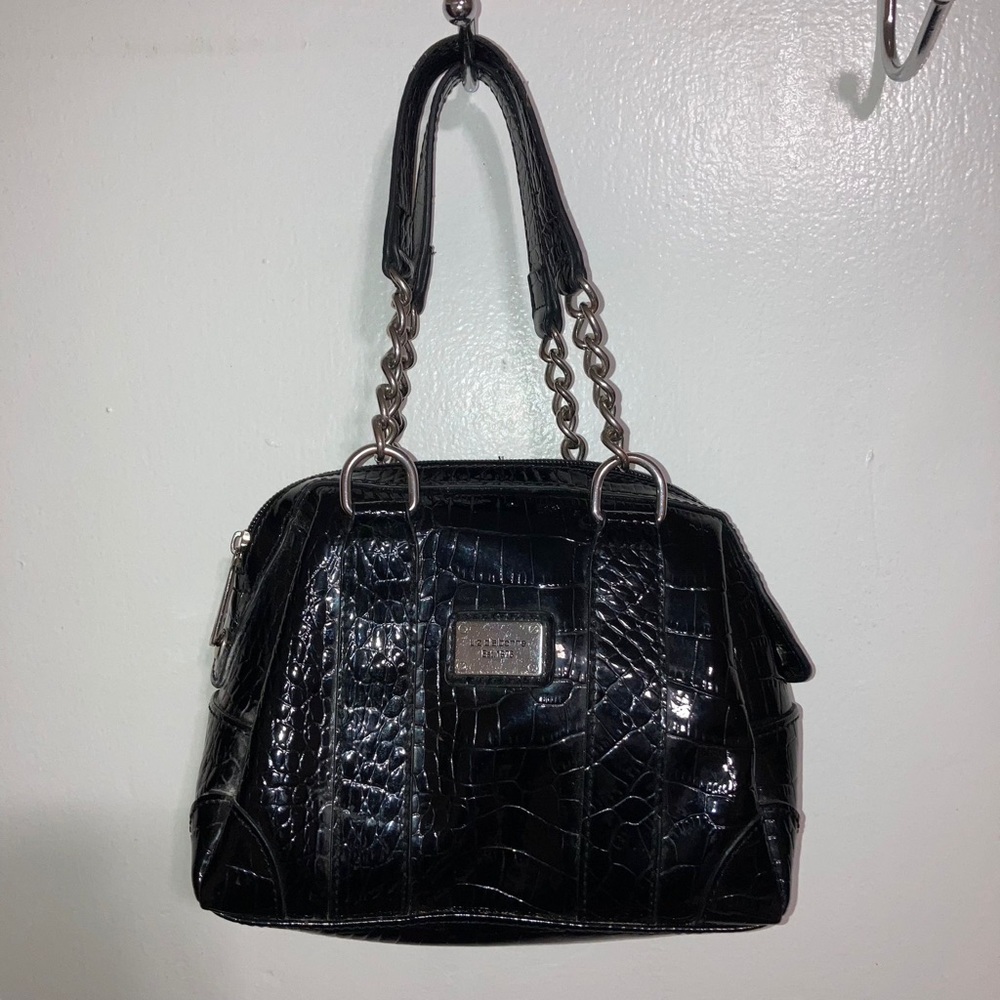 Liz Claiborne Black Handbag Purse Faux Crocodile print